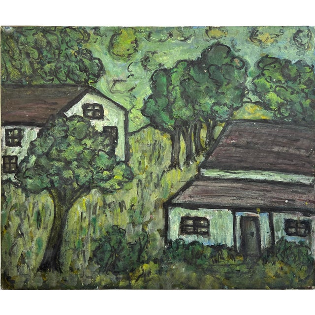 House In The Green - Original Acrylic On Paper Original acrylic painting depicting a white house in the woods surrounded...