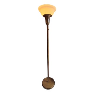 Art Deco German Floor Lamp with Brass Base and White Glass Shade, 1920s For Sale