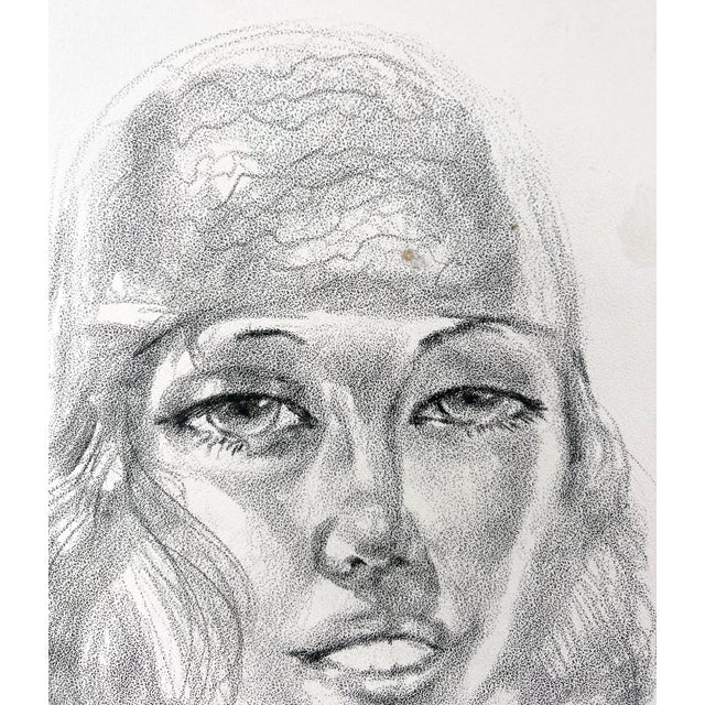 Bohemian Woman - Rare and Signed Graphite Portrait Drawing on Textured Paper by Eugene Hawkins For Sale - Image 4 of 6