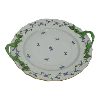 Herend Blue Garland PBG Model 1173 Handled 12-Inch Chop Plate Round Serving Platter Hungary C. 1960-1980 Discontinued For Sale