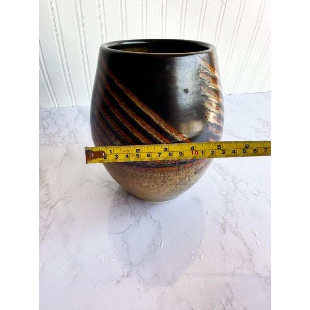 Brown Signed Studio Pottery Vase – Handcrafted Brown Geometric Ceramic Art For Sale - Image 8 of 8