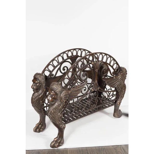 Regency Style Bronze Magazine with Scrolled Design and Lion Supports For Sale - Image 9 of 11