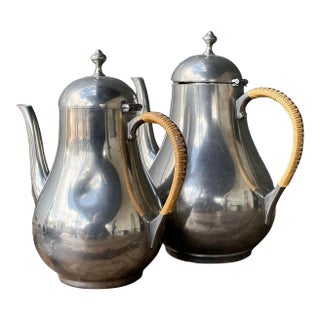 Vintage Wrapped Rattan Coffee Pots - Set of 2 For Sale