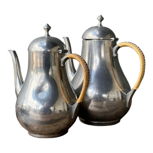 Vintage Wrapped Rattan Coffee Pots - Set of 2
