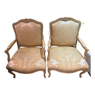 Pair of French Louis XV Style Bergères Attributed to Maison Jansen For Sale