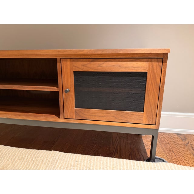 Brown Room & Board Linear Two Metal Door Media Cabinet, Attributed For Sale - Image 8 of 13