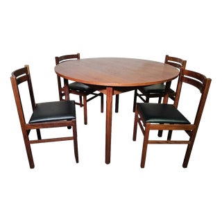 Italian Teak Round Table and Chairs, 1960s, Set of 5 For Sale