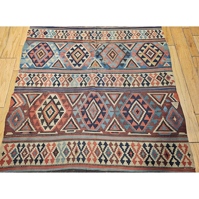 Textile Antique Caucasian Kazak Kilim, Wool Flatweave, Geometric Design, 1890s, 5' x 10' For Sale - Image 7 of 14