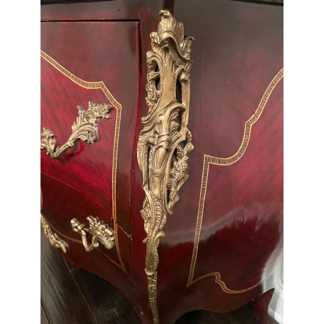 Late 20th Century Antique French Louis XV Style Bombe Chest With Marble Top For Sale - Image 5 of 11