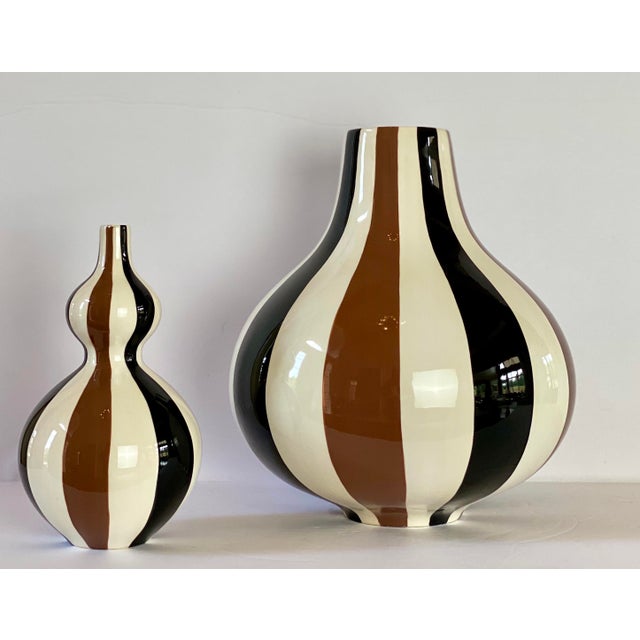 Jonathan Adler Modernist Contemporary White Black & Brown Striped Vases