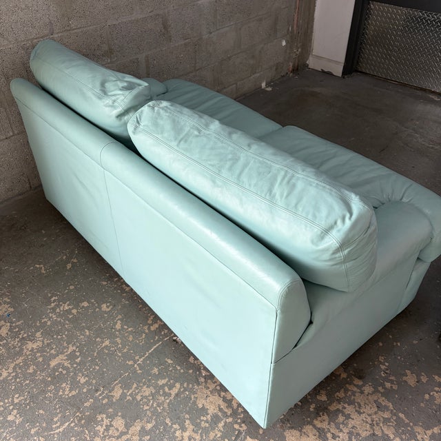 Animal Skin Postmodern Teal Leather Loveseat by Directional Furniture. Circa 1980s. For Sale - Image 7 of 18