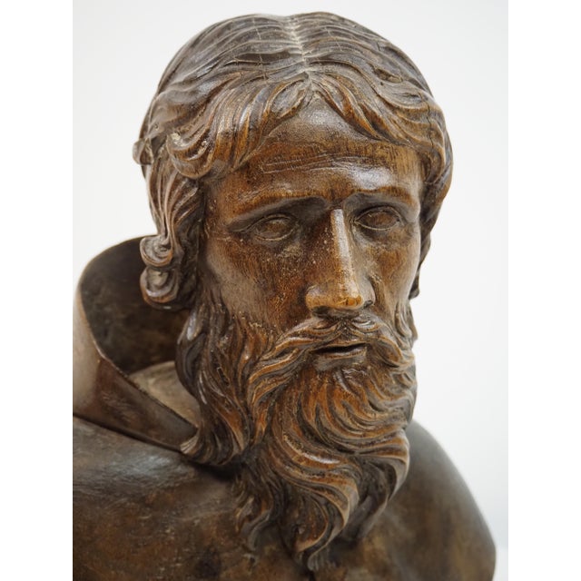 Wood Antique Expressive Woodcarving, Bust Depicting a Monk or Male Saint, Ca. 1800 For Sale - Image 7 of 18