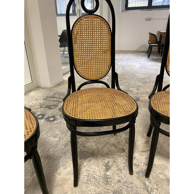 1980s Vintage Chairs in Curved Beech with Vienna Straw Seat, 1980s, Set of 4 For Sale - Image 5 of 10