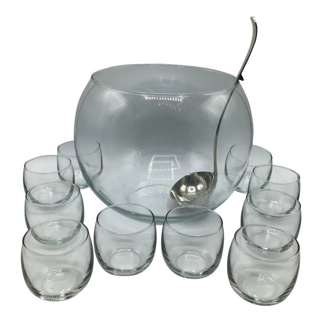 Crisa Punch Bowl 10 Signed Punch Cups and Silver Plated Italian Ladle - Set of 12 For Sale