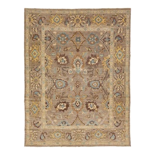 Brown Room Size Modern Sultanabad Wool Rug Allover Pattern For Sale