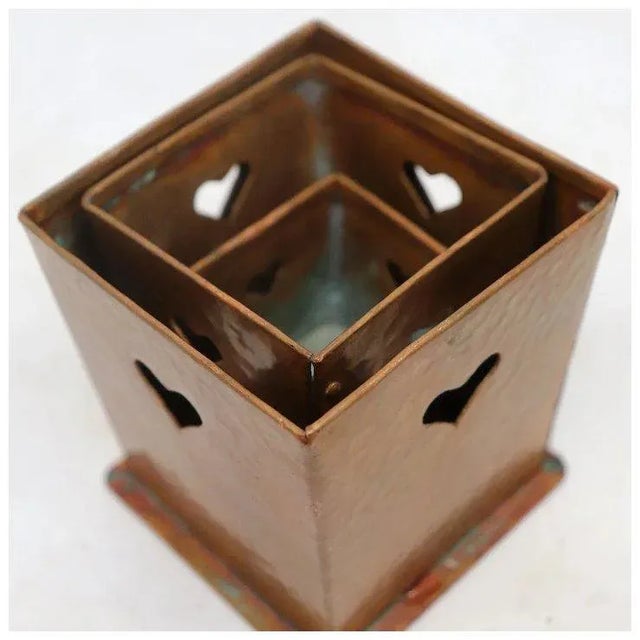 Arts & Crafts American Arts and Crafts Graduated Hammered Copper Heart Boxes - Set of 3 For Sale - Image 3 of 13