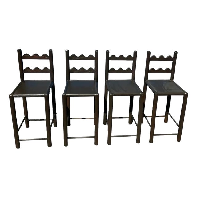 Solid Oak Country French Counter Stools-4 For Sale