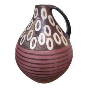 Alex Calle Pottery Jug Vase Signed Brown Geometric Modernist Peru Folk Art