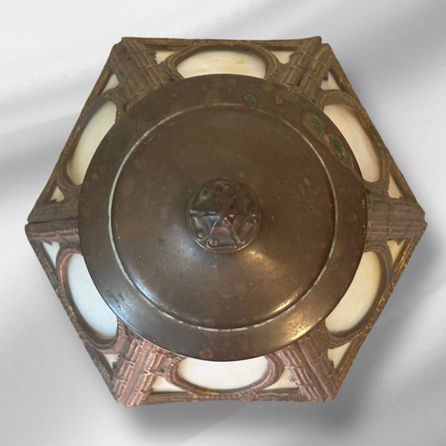 Art Nouveau Small Slag Glass Table Lamp For Sale - Image 4 of 4