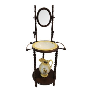 Early 20th Century Vintage Victorian Style Washstand With Pitcher and Bowl - Set of 3 For Sale