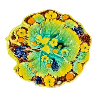 Majolica Strawberry Leaf Dessert Tray by Samuel Alcock, England, 1850 For Sale