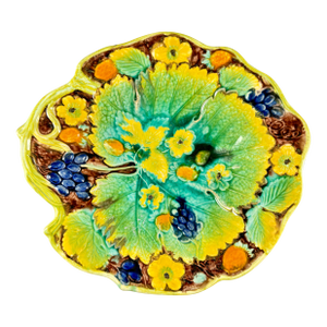 Majolica Strawberry Leaf Dessert Tray by Samuel Alcock, England, 1850