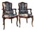 1920s Pair of Louis XV-Style French Provincial Upholstered Carved Wood Armchairs With Floral Stripe Fabric For Sale