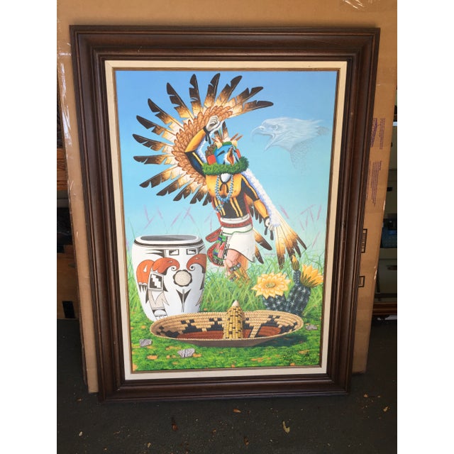 Blue Jackie Black Oil Painting Hopi Kachina Eagle Navajo For Sale - Image 8 of 8