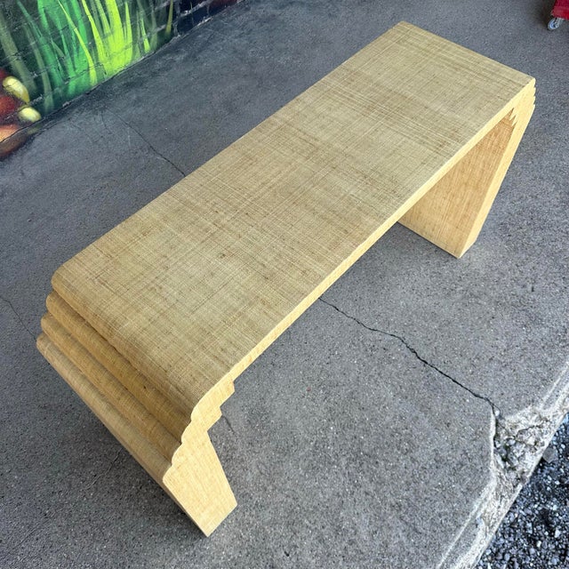 Modern Post Modern Grass Cloth Sofa Console Table For Sale - Image 3 of 12