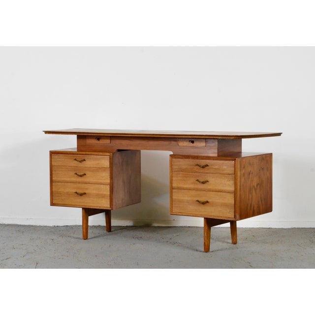 Mid-Century Modern Danish Walnut and Brass Desk by Alfred Cox, 1960s For Sale - Image 6 of 11