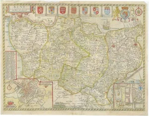 Antique Map of Kent with Inset Plans of Rochester and Canterbury, 1676