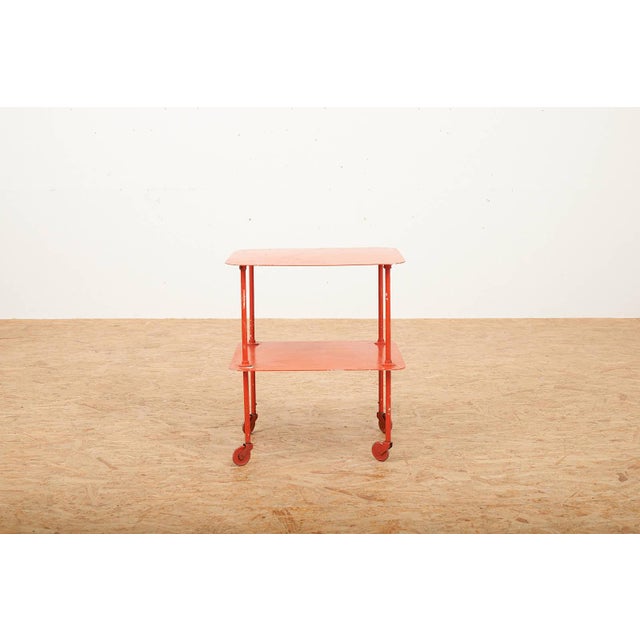 Serving Side Table with Steel Tube Frame and Sheet Metal Shelves, in Worn conditions. Designed 1950 to 1959