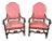 Jacobean Style Carved Walnut Pink Upholstered Throne Chairs - a Pair For Sale