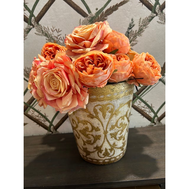 Italian Florentia Handmade Decrative Container With Silk Roses For Sale - Image 4 of 12
