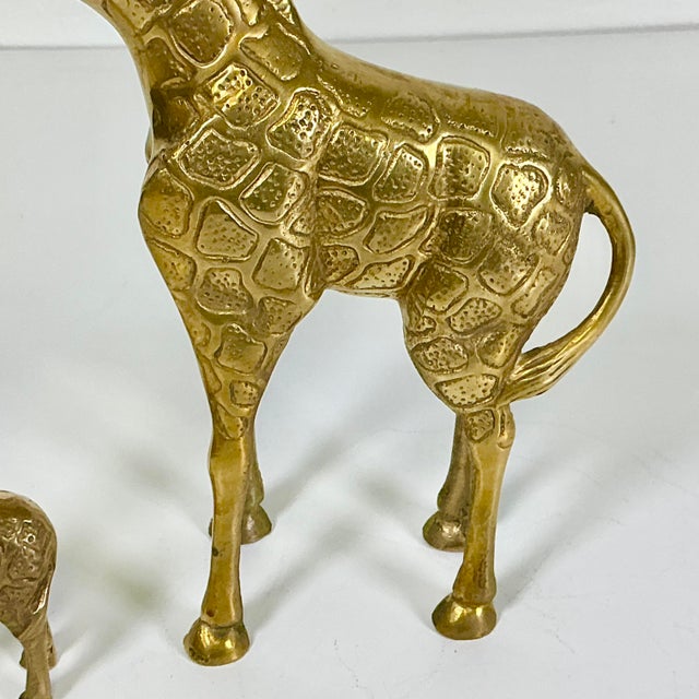 1960s Vintage Hollywood Regency Boho Chic Brass Giraffe With Calf Sculpture - Set of 2 For Sale - Image 14 of 15
