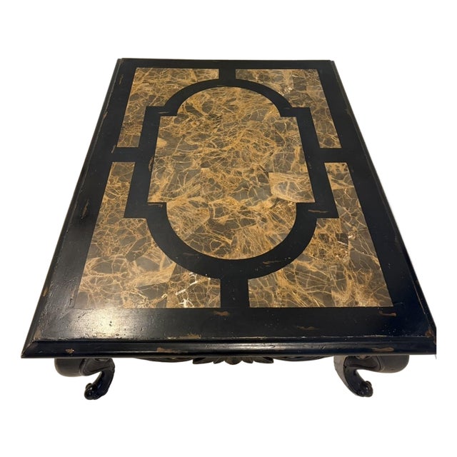 Vintage Maitland Smith Coffee Table - Solid Wood With Marble Tessellated Inlay For Sale
