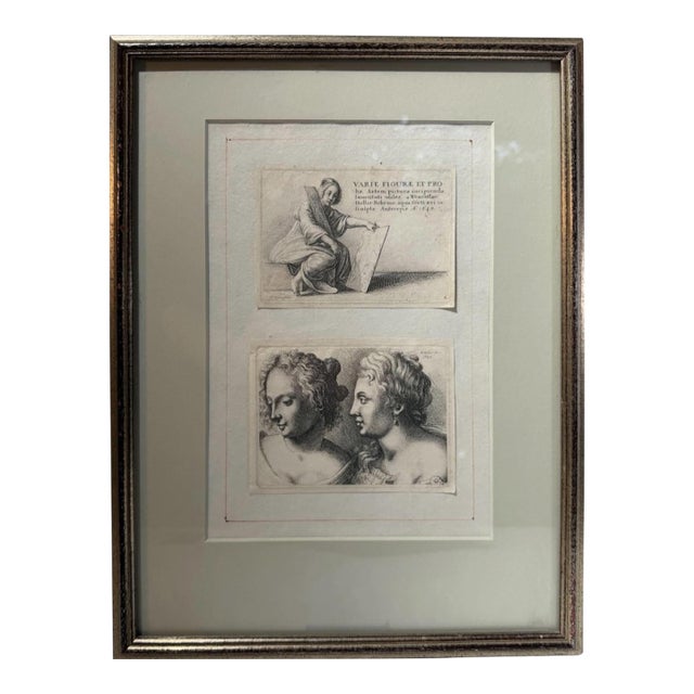 17th Century Wenceslaus Hollar "Varie Figurae" Signed Etchings After Da Vinci — Sequentially Framed Diptych For Sale