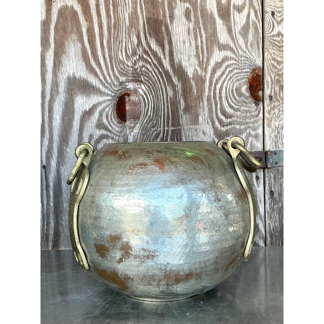 Vintage Boho Hammered Copper and Brass Vase For Sale - Image 12 of 12