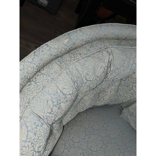 Mint Vintage Mid-Century Tufted Damask Skirted Club Chairs - Attributed to Ethan Allen (A Pair) For Sale - Image 8 of 12