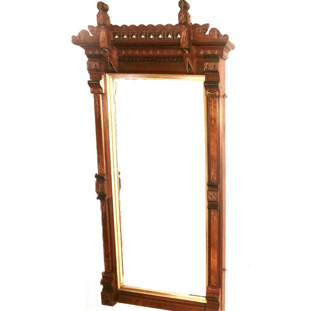 Eastlake Victorian mantle Mirror with beautiful clover shaped cutouts gilt and ebonized detailing original glass and back...