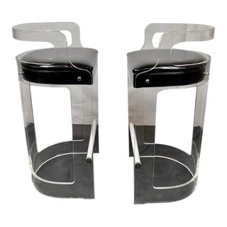 Pair of Lucite & Chrome Barstools Designed by Charles Hollis Jones for Hill Mfg. For Sale
