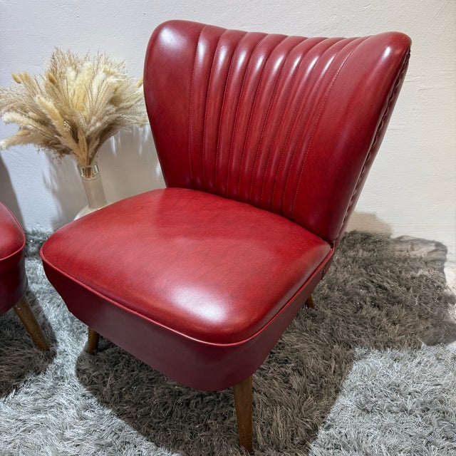 Mid-Century Modern Cocktail Chairs in Red Faux Leather, 1950s, Set of 2 For Sale - Image 15 of 16