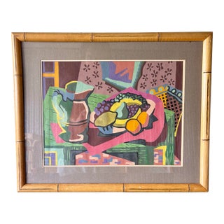 1950s Cubist Modernist Still Life Painting - Framed Geometric Fruit Composition For Sale