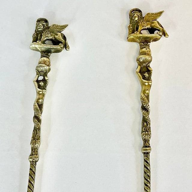 1940s Vintage Italian Baroque Rocco Brass Serving Utensils, Fork and Spoon - Set of 2 For Sale - Image 4 of 9