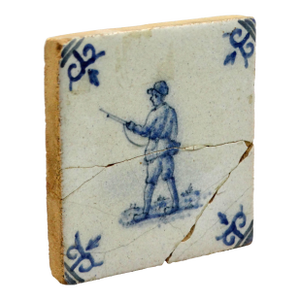 Miniature 18th-Century Dutch Delft Tile With Hunter