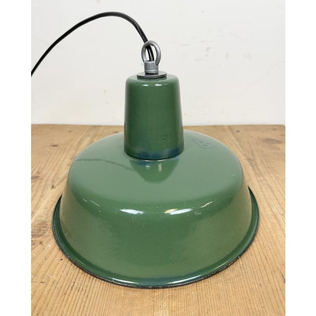 Small Industrial Green Enamel Pendant Lamp, 1960s For Sale - Image 9 of 16
