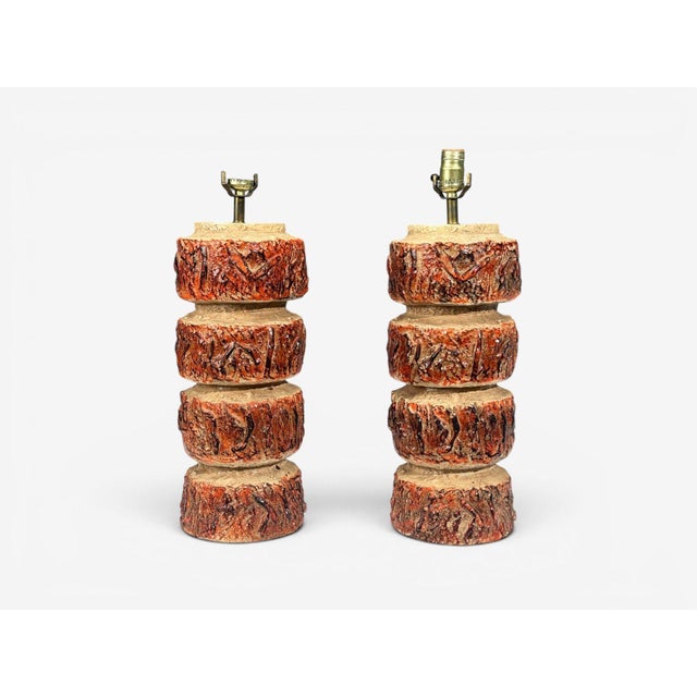 Beige 1970s Bernard Rooke, Brutalist Table Lamps, Beige Textured Ceramic, England - a Pair For Sale - Image 8 of 9