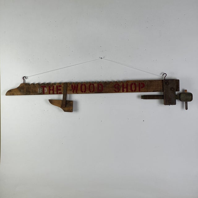 Wood Unique Vintage Wood Shop Carpenter Double Sided Trade Sign For Sale - Image 7 of 12
