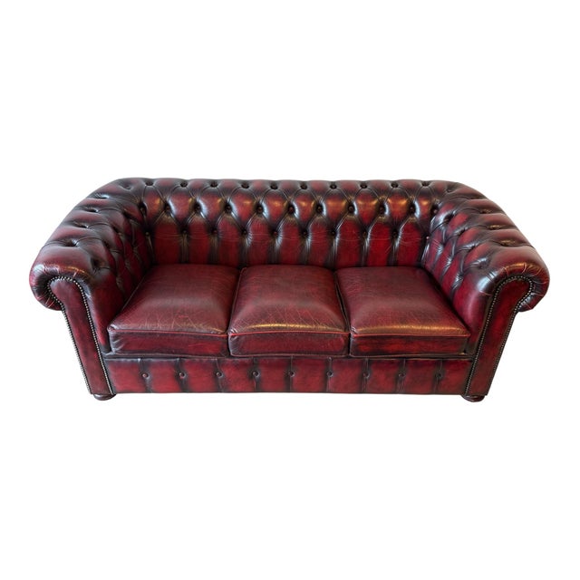 Leather Chesterfield Sofa and Club Chairs, Set of 3 For Sale - Image 5 of 8
