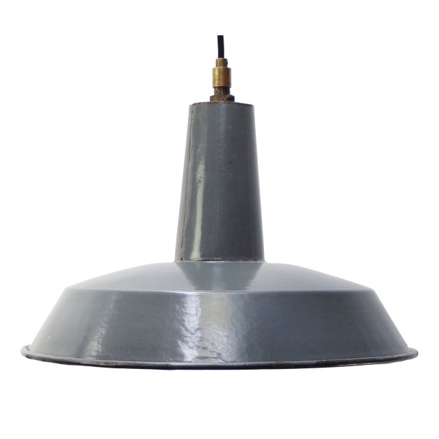 Vintage French Industrial Grey Enamel Factory Pendant For Sale
